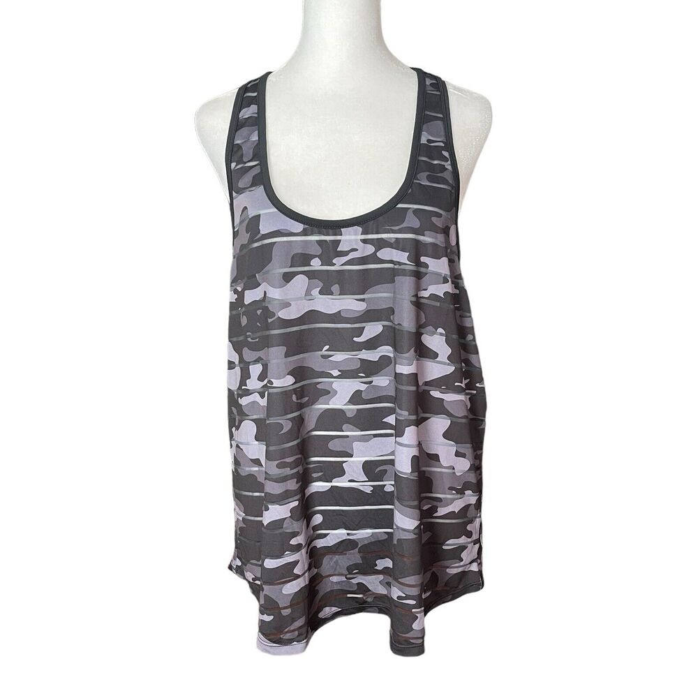 ZYIA Plus 3XL Racerback Tank Top Camo Mesh Stripe Black Gray Workout Tee